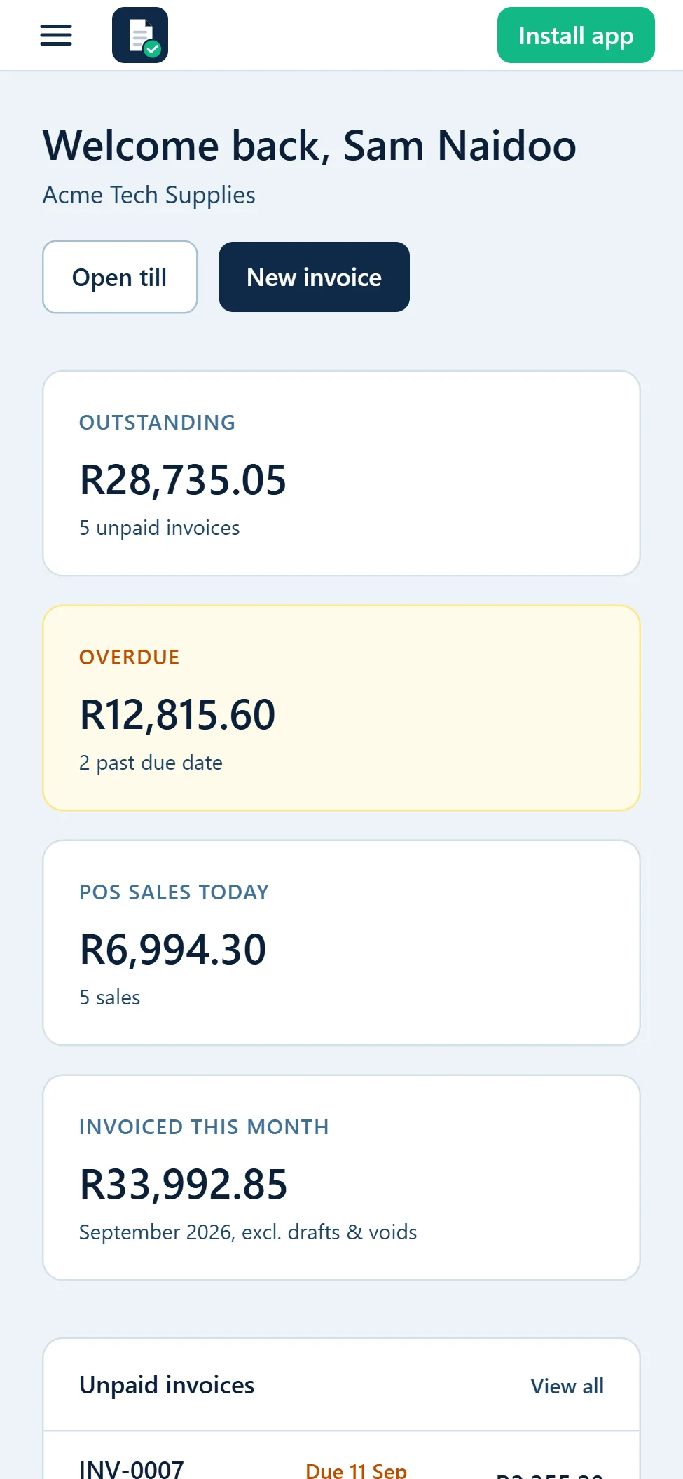 SGPCS Invoice on a phone